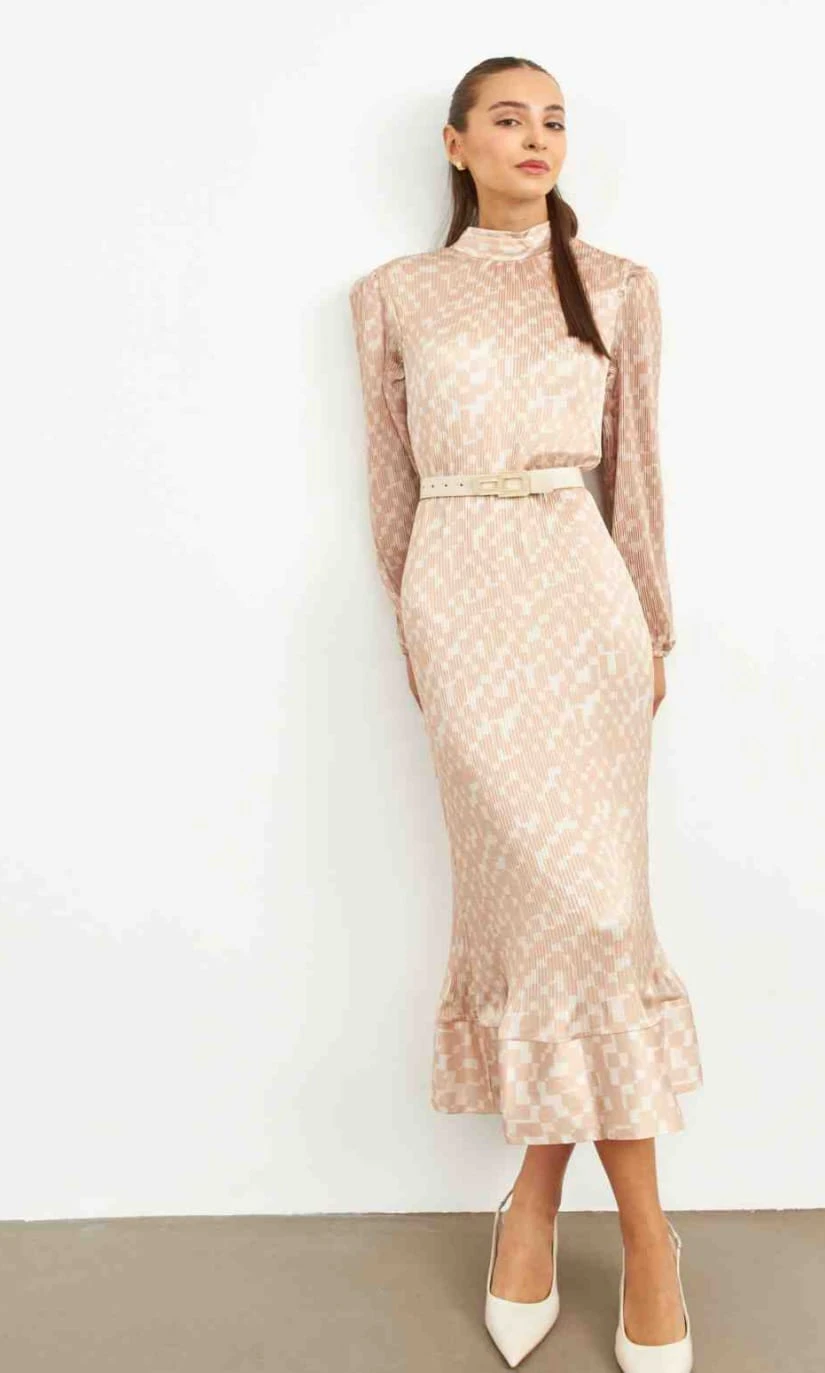 High Neck Patterned Dress