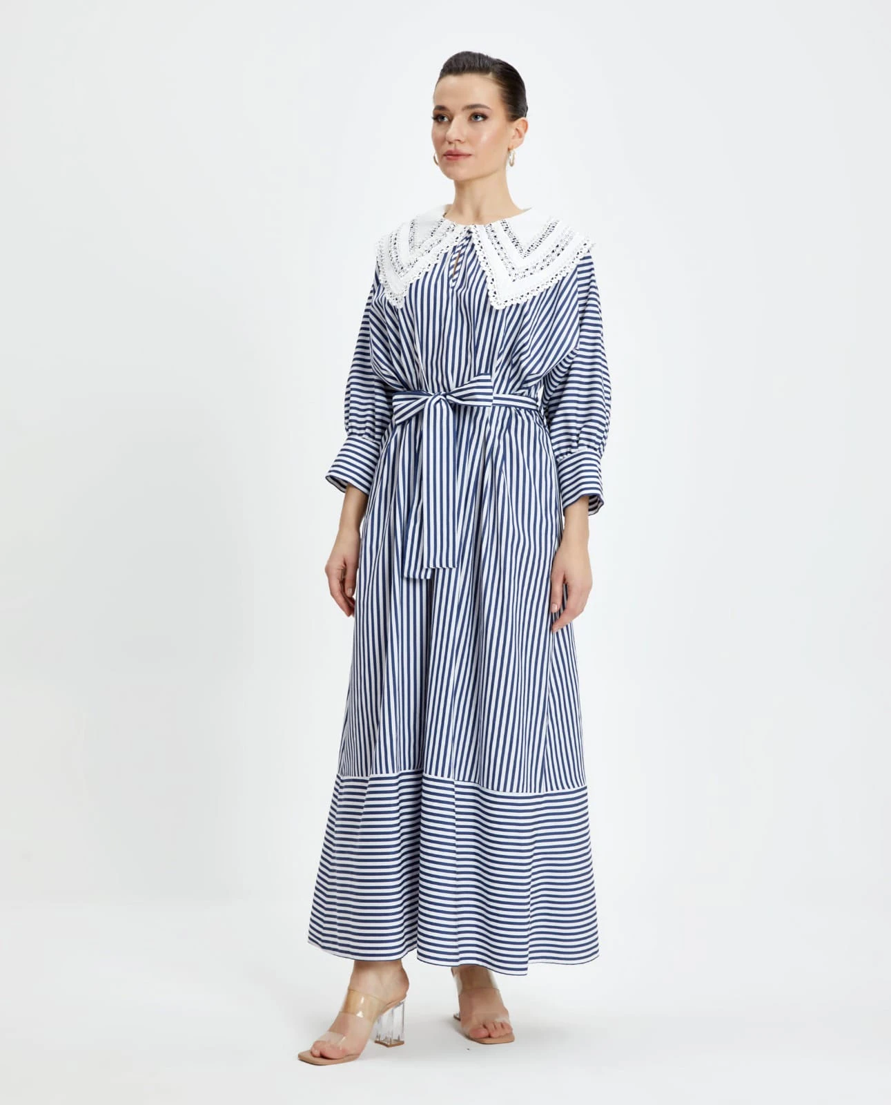 Pearl-Embellished Belted Dress