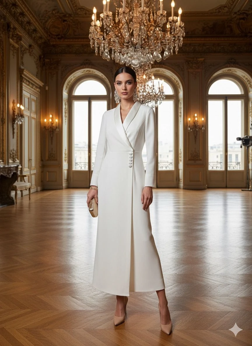 Elegant White V-Neck Dress