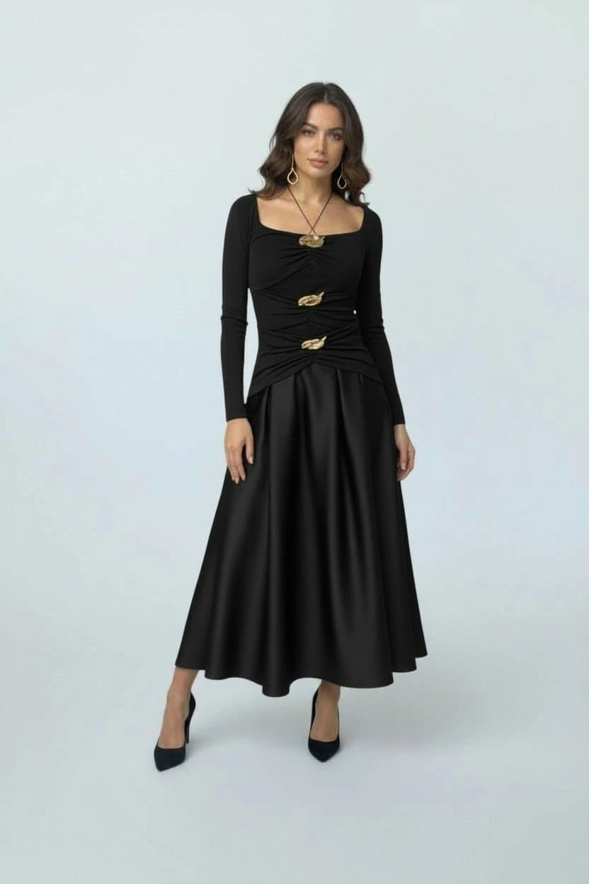 Black Wide-Neck Dress