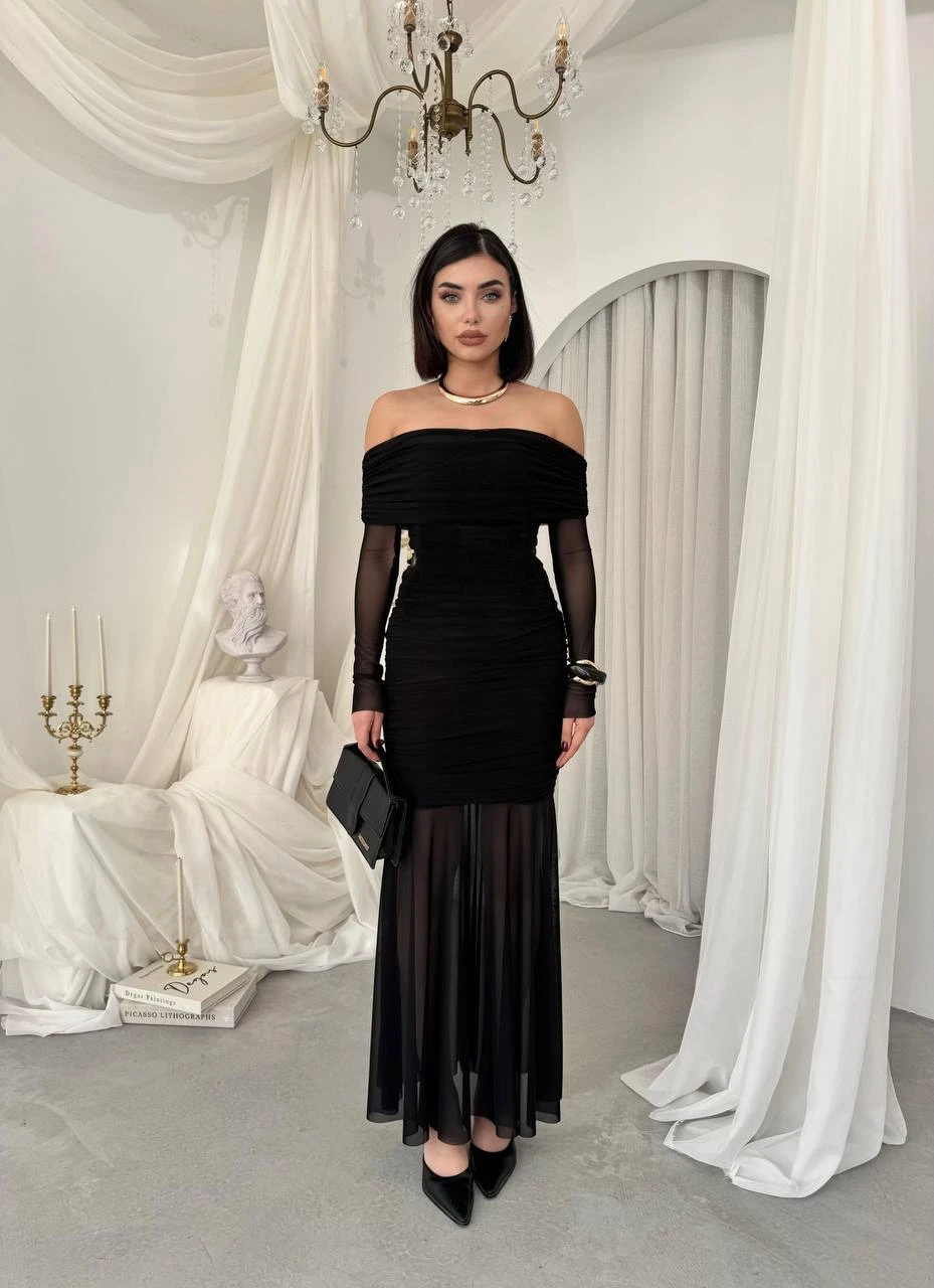 Off-Shoulder Net Bodycon Dress