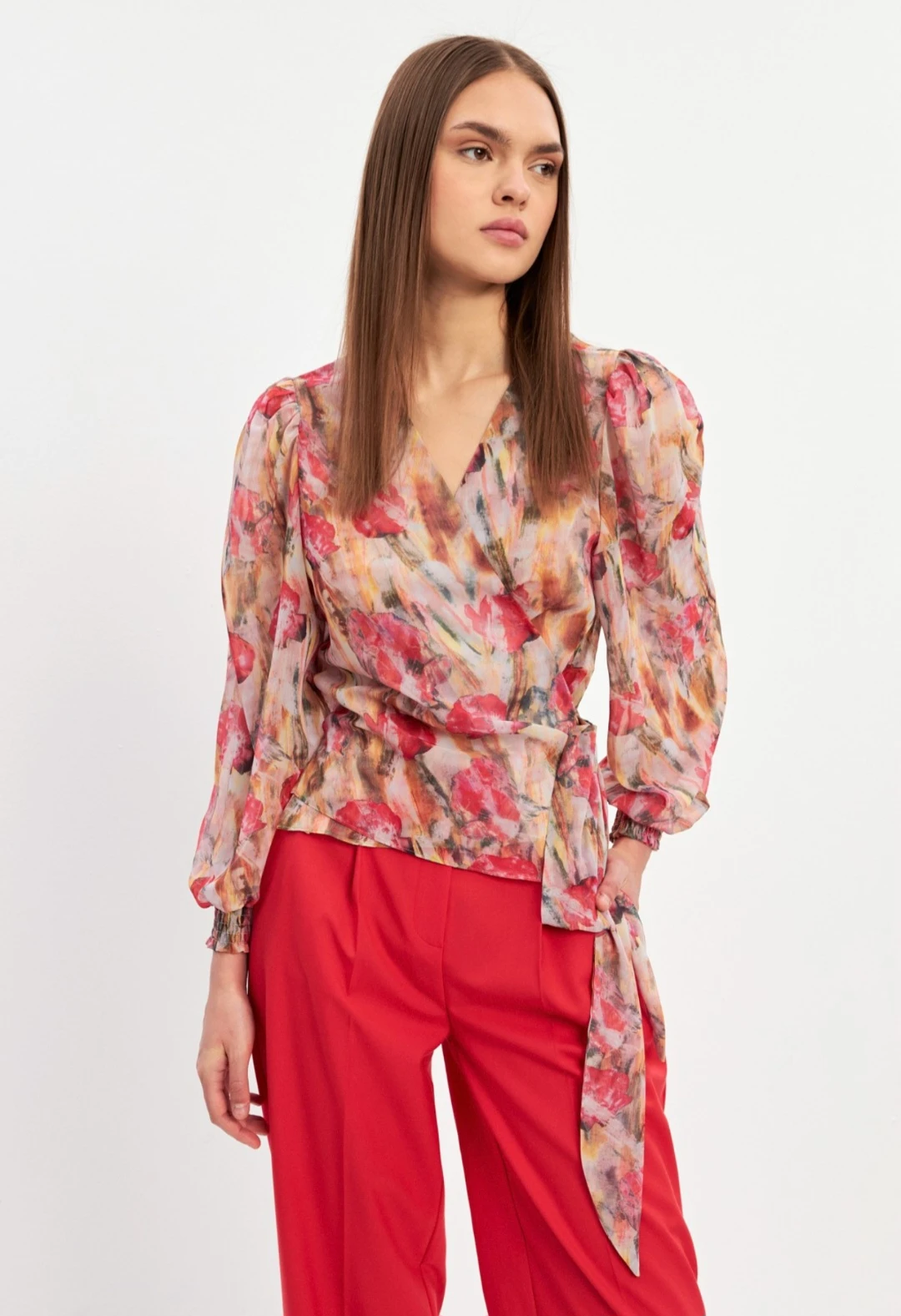 Side-tie wrap blouse